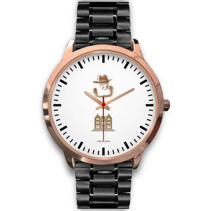 Lubavitcher Rebbe 770 Hebrew Wristwatch Rose Gold Rose Gold Watch Mens 40mm Black Metal Link 