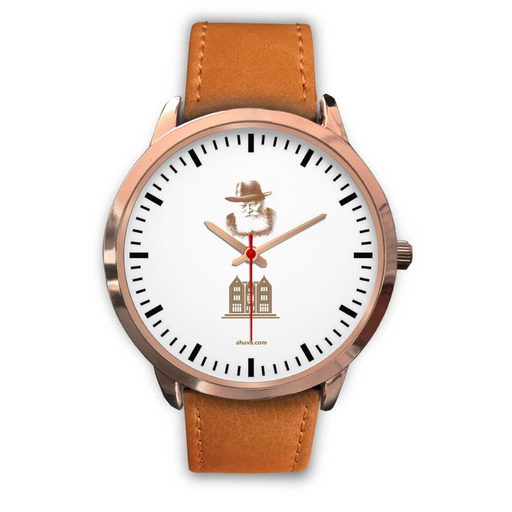 Lubavitcher Rebbe 770 Hebrew Wristwatch Rose Gold Rose Gold Watch Mens 40mm Brown Leather 