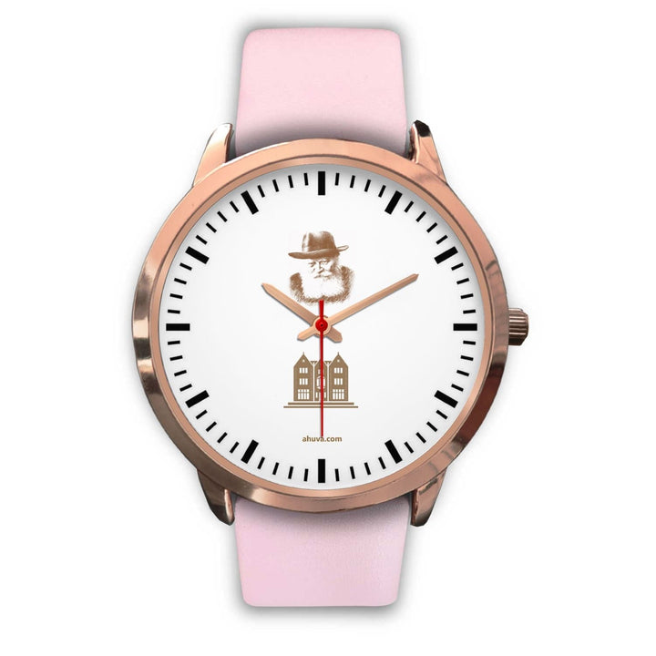 Lubavitcher Rebbe 770 Hebrew Wristwatch Rose Gold Rose Gold Watch Mens 40mm Pink Leather 
