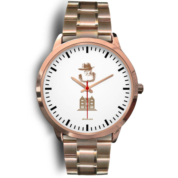Lubavitcher Rebbe 770 Hebrew Wristwatch Rose Gold Rose Gold Watch Mens 40mm Rose Gold Metal Link 