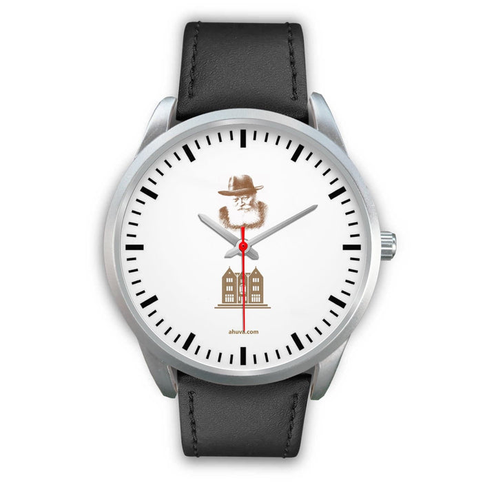 Lubavitcher Rebbe 770 Hebrew Wristwatch Silver Silver Watch Mens 40mm Black Leather 