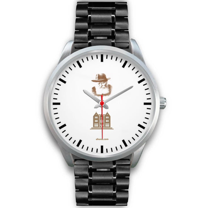 Lubavitcher Rebbe 770 Hebrew Wristwatch Silver Silver Watch Mens 40mm Black Metal Link 