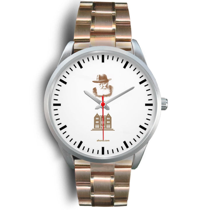 Lubavitcher Rebbe 770 Hebrew Wristwatch Silver Silver Watch Mens 40mm Rose Gold Metal Link 