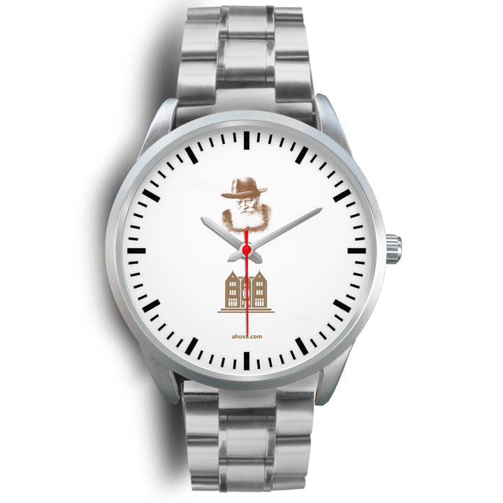 Lubavitcher Rebbe 770 Hebrew Wristwatch Silver Silver Watch Mens 40mm Silver Metal Link 