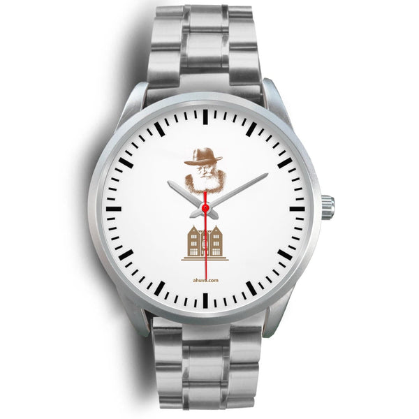 Lubavitcher Rebbe 770 Hebrew Wristwatch Silver Silver Watch Mens 40mm Silver Metal Link 