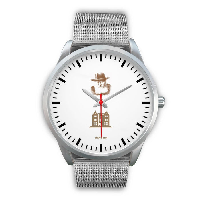 Lubavitcher Rebbe 770 Hebrew Wristwatch Silver Silver Watch Mens 40mm Silver Metal Mesh 