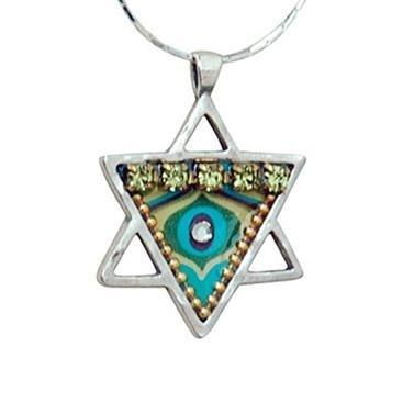 Lucky Eye Star Of David Silver Necklace 18 inches Chain (45 cm) 