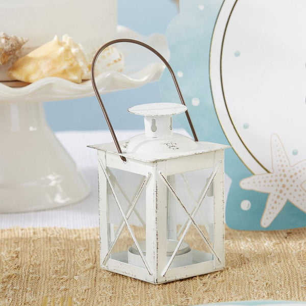 Luminous Distressed White Mini-Lantern Tea Light Holder Luminous Distressed White Mini-Lantern Tea Light Holder 