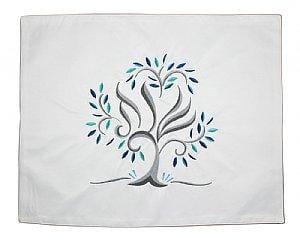 Luxurious Embroidered Challah Cover - Tree of Life Blues 