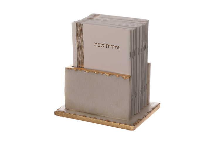 White Marble zemirot holder with gold foiling 12 Zemirot-0