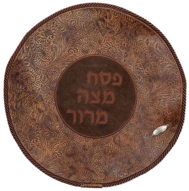 MA240F-BR Matzah Covers Matzah Cover Brown Brown Floral & Brown Suede