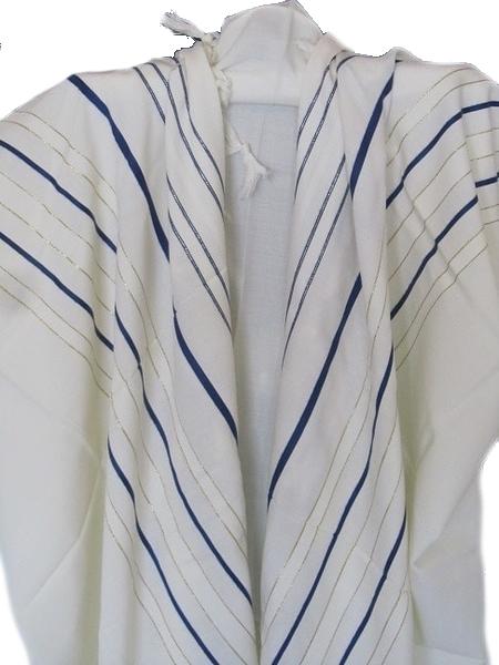 Ma'alot Wool Tallit Thin Blue Striping 