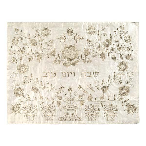 Machine Embroidered Challah Cover - Oriental Silver 