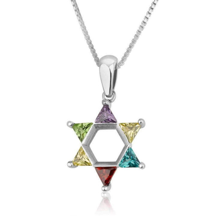 Magen Star David Pendant Multi Stone Silver Small Triangle Jewelry Holy Land New Jewish Jewelry 