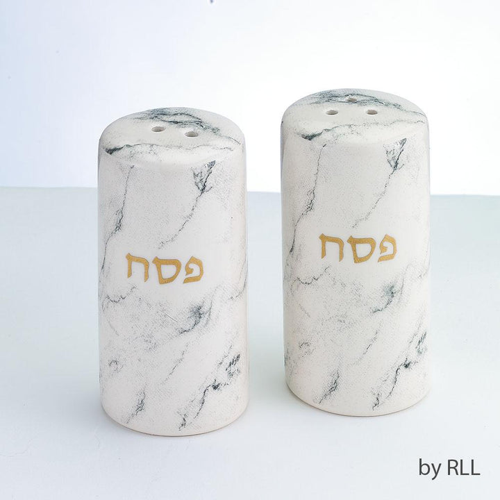 Marble Salt/pepper Shakers, Ceramic, Gold Accents/set/2 PASSOVER, Pesach 