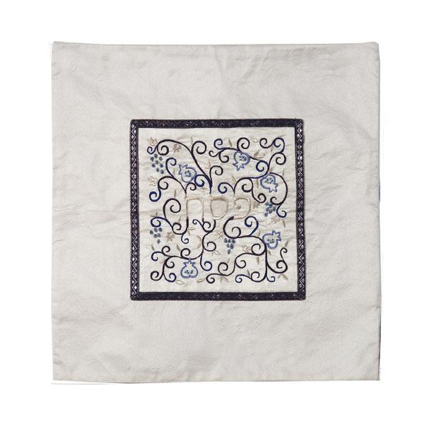 Matzah Cover - Middle Embroidery - White + Blue 