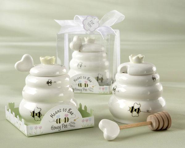 "Meant to Bee" Ceramic Honey Pot with Wooden Dipper "Meant to Bee" Ceramic Honey Pot with Wooden Dipper 
