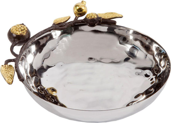 Medium Bowl In Stainless Steel With Golden Pomegranates 