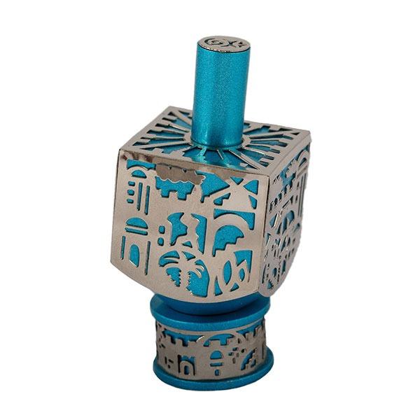 Medium Dreidl + Metal Cutout - Jerusalem - Turquoise 