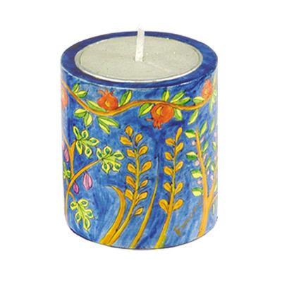 Memorial Candle Holder - Hand Painted Wood - Seven Species 