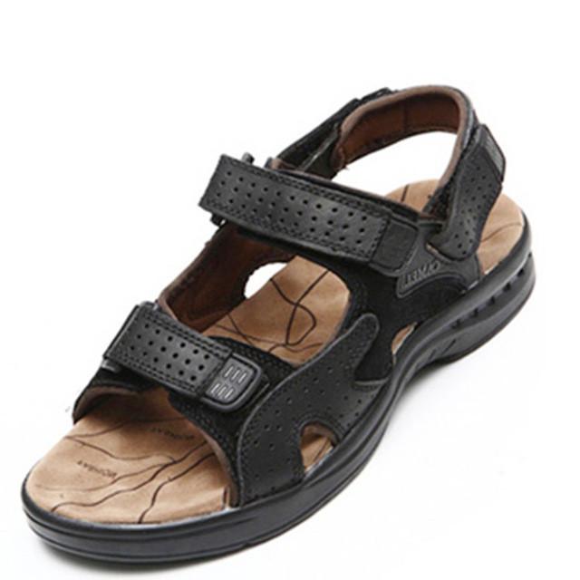 Men Sandals - Genuine Leather Cowhide Summer Outdoor Casual Suede Leather Sandals apparel Black 6.5 