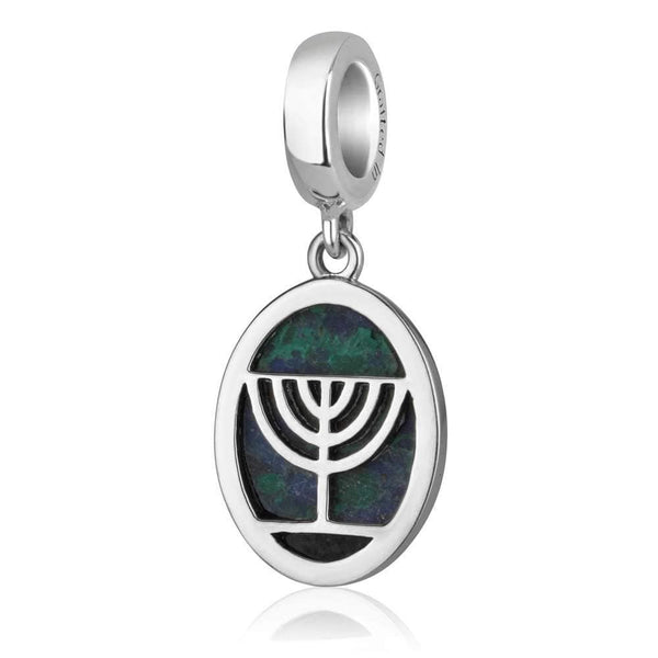 Menorah Eilat Stone Charm Embellished 925 Sterling Silver Western Wall Holy Land Jewish Jewelry 
