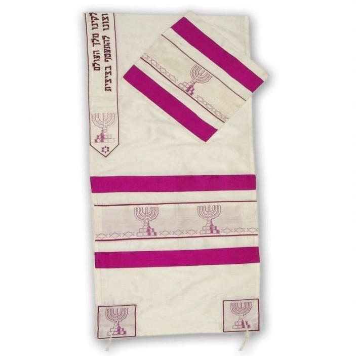 Menorah Jewish Symbolic Silk Tallit Sets Pink 