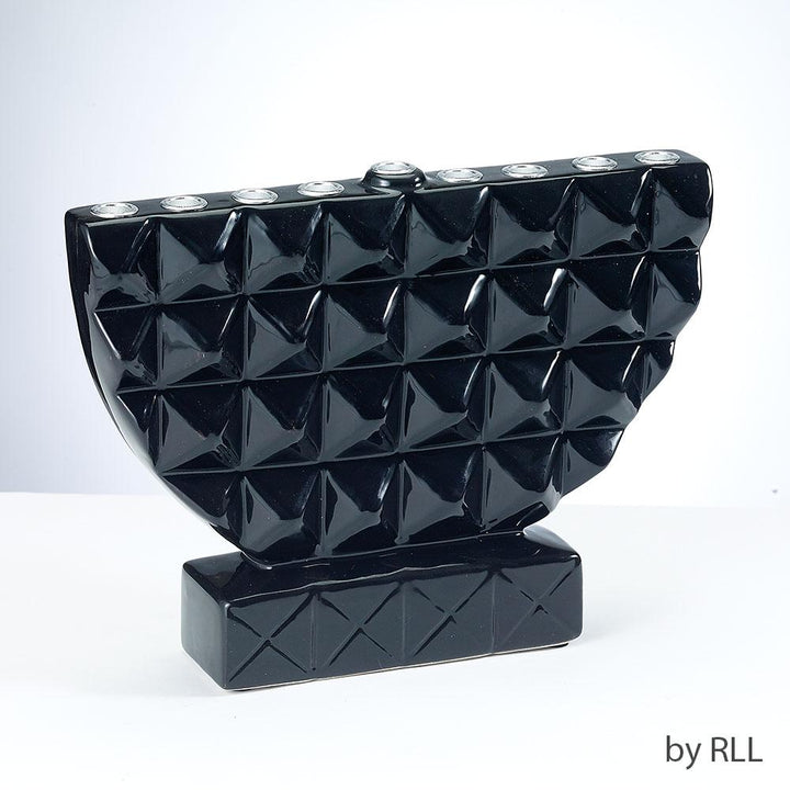 Menorah,"black Geometric",hand-painted Ceramic,6"x 8",colorbox HAN 