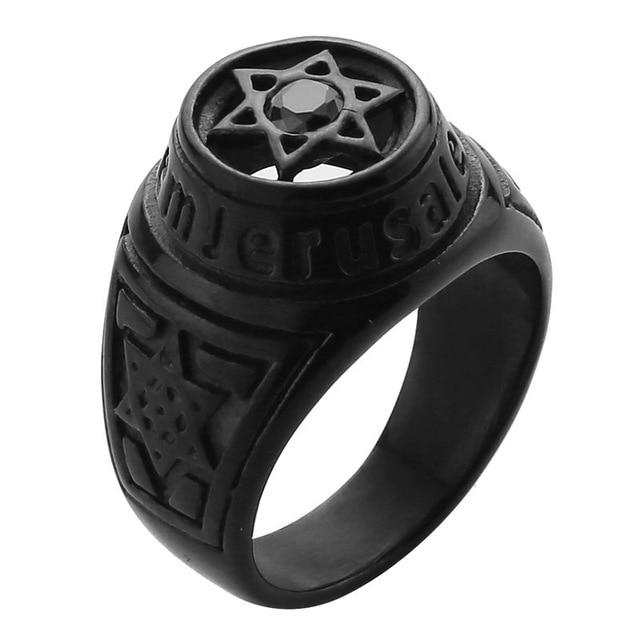 Men's Jerusalem Ring Star of David with Stone Stainless Steel Ring 7 1 as picture 