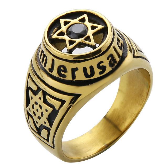 Men's Jerusalem Ring Star of David with Stone Stainless Steel Ring 7 2 as picture 