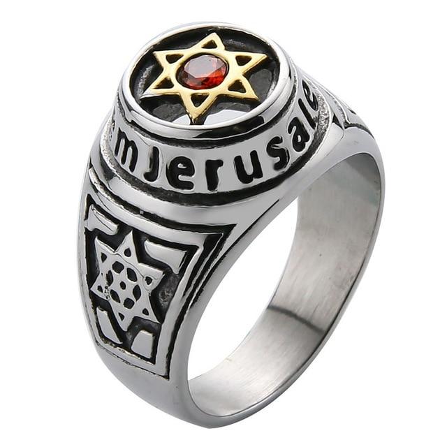 Men's Jerusalem Ring Star of David with Stone Stainless Steel Ring 7 3 as picture 