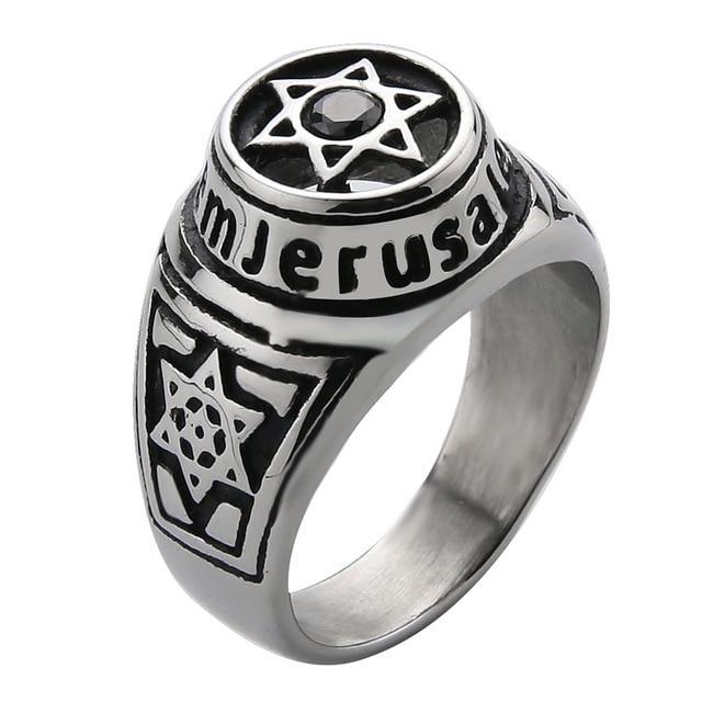 Men's Jerusalem Ring Star of David with Stone Stainless Steel Ring 7 4 as picture 