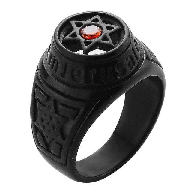 Men's Jerusalem Ring Star of David with Stone Stainless Steel Ring 7 5 as picture 