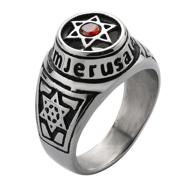 Men's Jerusalem Ring Star of David with Stone Stainless Steel Ring 7 as picture 