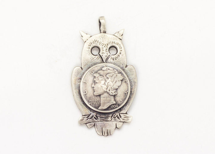 Mercury Dime Old Collector's Coin of USA Owl Pendant Necklace 