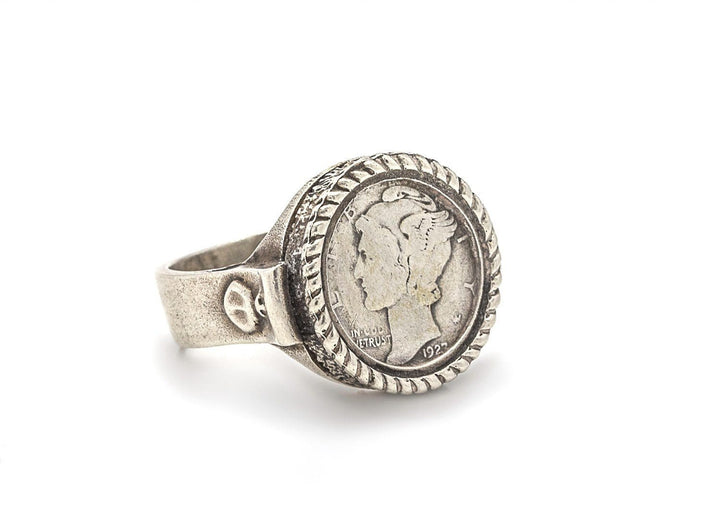 Mercury Dime Old Collector's Coin of USA Silver Ring 