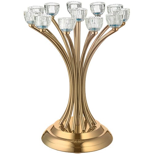 Metal Candlesticks 12 Brenches With Crystal Holders 35 Cm- Golden Finish Candle Holders 