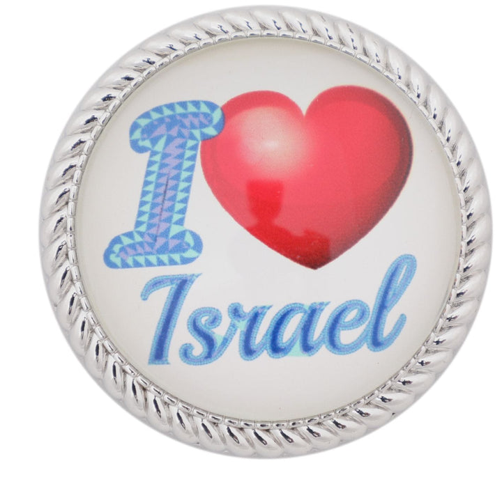 Metal Magnet With Glass 4cm- Blue & Red I Love Israel (english) 5153 