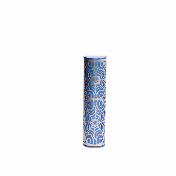 Mezuzah 10 cm - Semi-Circle + Metal Cutout - Pomegranates - Blue 