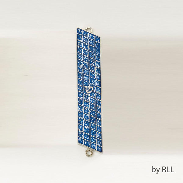 Mezuzah, Blue Glitter, 5", Gift Box CEREMONIAL 