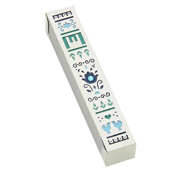 Mezuzah Cases - Flowers, Dove, Shema, Star, Tree of Life Blue Teal Floral 