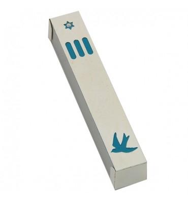 Mezuzah Cases - Flowers, Dove, Shema, Star, Tree of Life Dove Silver & Turquoise 
