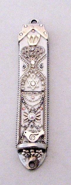 Mezuzah Cases - Swarovski Crystal Enamel Metal White & Silver 