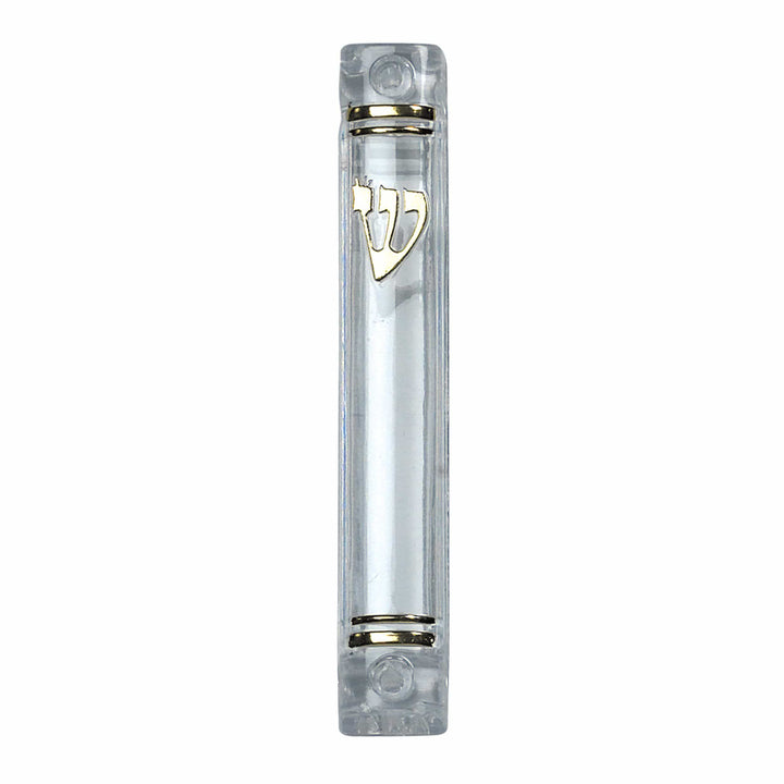 Mezuzah, Clear Lucite, Rounded, Small, 4" CEREMONIAL 