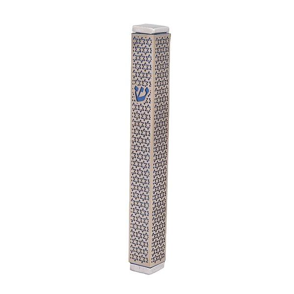 Mezuzah + Full Metal Cutout - Magen David - Blue 