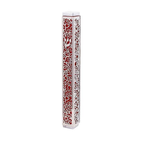 Mezuzah + Full Metal Cutout - Pomegranates - Red 