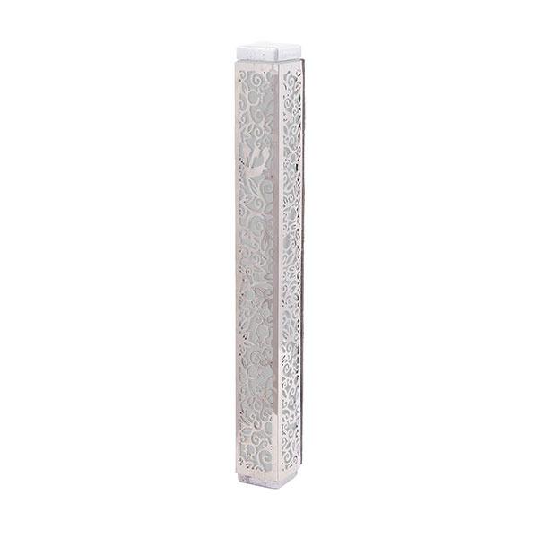 Mezuzah + Full Metal Cutout - Pomegranates - Stainless Steel 