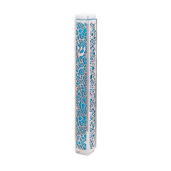 Mezuzah + Full Metal Cutout - Pomegranates - Turquoise 