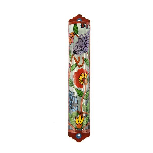 Mezuzah - Hand Painted Laser Cut - Flowers 