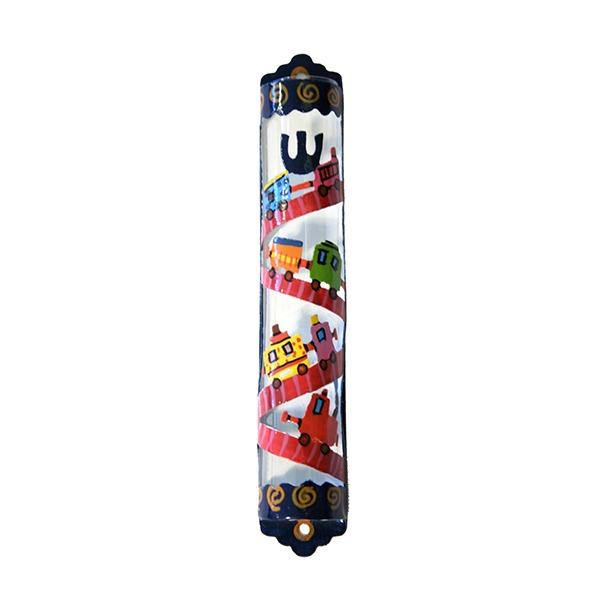 Mezuzah - Hand Painted Laser Cut - Train 